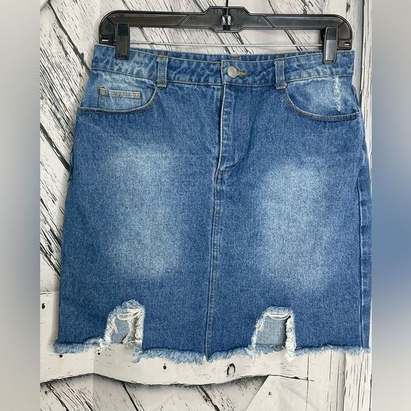 Sans Souci Distressed Denim Mini Skirt M - Picture 1 of 3